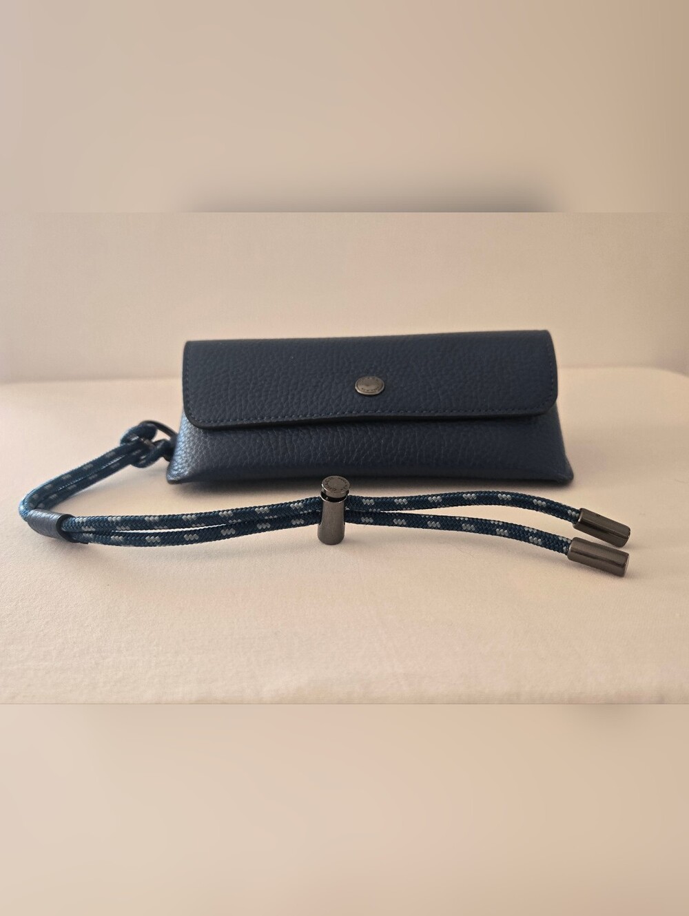 Coach Jewel Blue Pebbled Leather Eyewear Case with Woven Wrist Cord - Picture 2 of 12